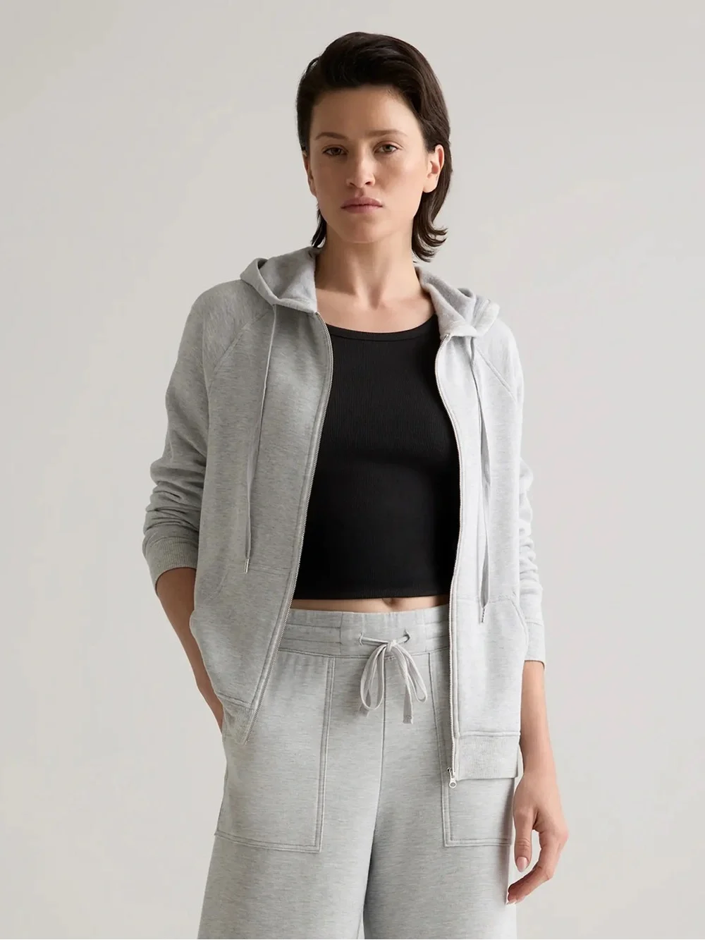 Quince Women's Supersoft Fleece Grey Hoodie Jacket Size S